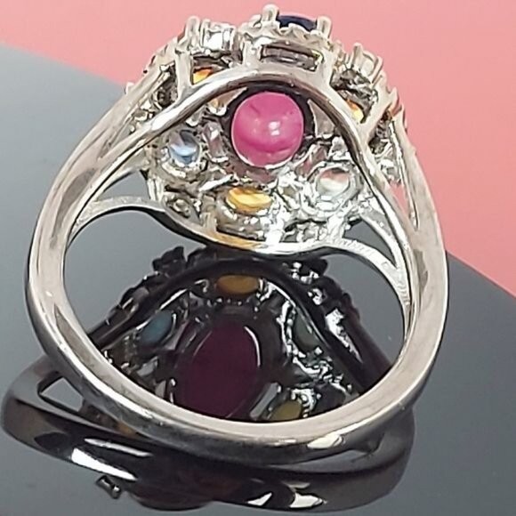 Natural‎ Ruby & Multi-color Sapphire 925 Sterling Silver Ring Sz 8 - Picture 4 of 7